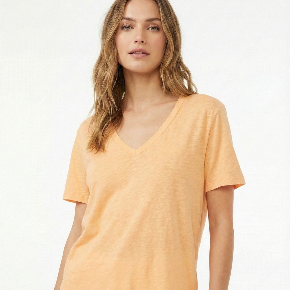 Michael Stars Apricot V-Neck Short Sleeve Tee 100 Percent Supima